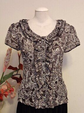 NWOT Nue Options Pleated Ruffle Tunic Well Tailored Quality Summer Blouse Top 10